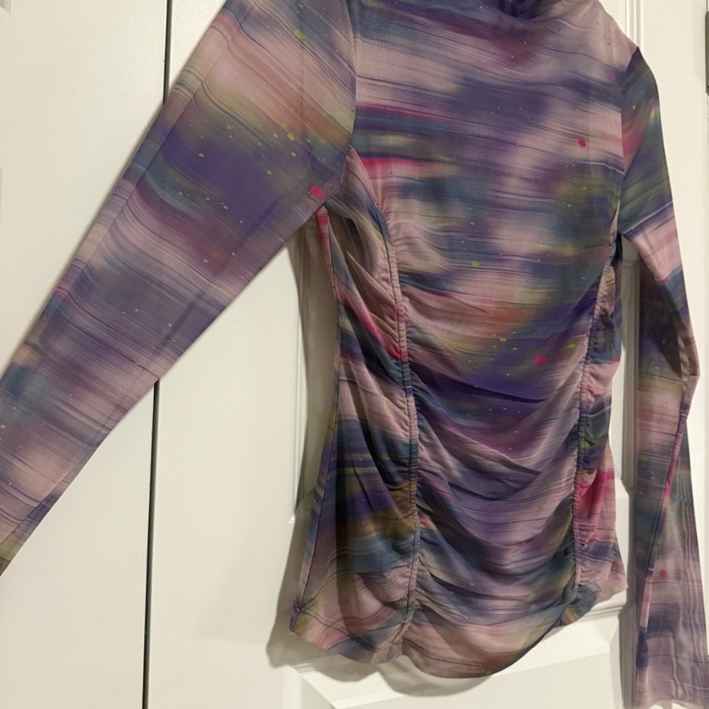 Anthropologie Double-Layer Mesh Top Sheer Trendy Blouse Size Medium Purple Pink - Picture 3 of 9